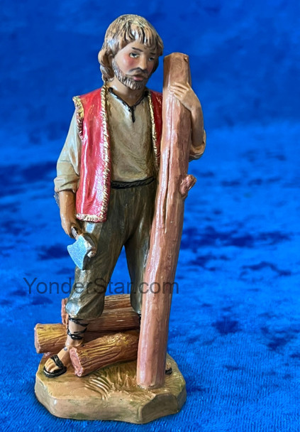 Fontanini 5 inch nativity figure Jude the Woodsman with axe and timber
