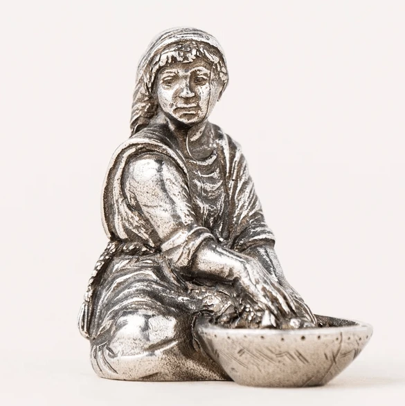 Pewter nativity villager girl making bread danforth 