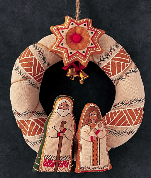 Hand-painted Ukrainian Nativity wreath with bells by Koza Dereza
