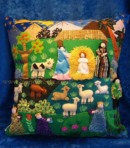 Arpillera pillow nativity