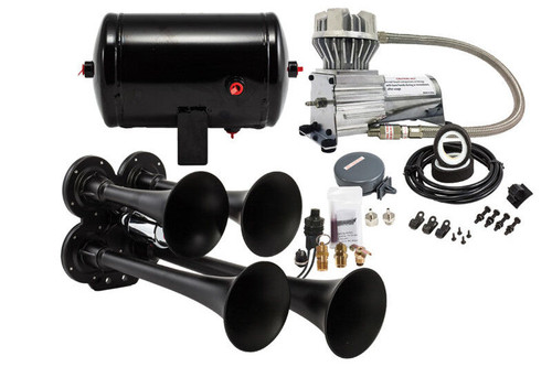 Kleinn HK4-1 Pro Blaster Quad Air Horn Kit with 130PSI Sealed Air Compressor and 1.0 Gal Tank | Universal Kleinn HK4-1 Pro Blaster Quad Air Horn Kit with 130PSI Sealed Air Compressor and 1.0 Gal Tank | Universal
