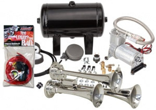 Kleinn HK3 Pro Blaster Triple Air Horn Kit with 130PSI Sealed Air Compressor and 1.0 Gal Tank | Universal Kleinn HK3 Pro Blaster Triple Air Horn Kit with 130PSI Sealed Air Compressor and 1.0 Gal Tank | Universal