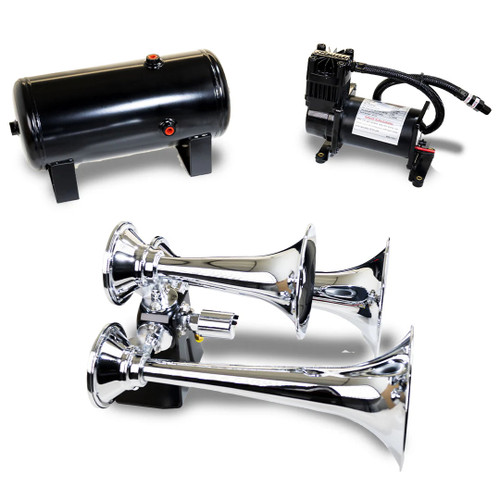 Kleinn HK6 Pro Blaster Triple Train Horn Kit with 150PSI Air Compressor and 1.5 Gal Tank | Universal Kleinn HK6 Pro Blaster Triple Train Horn Kit with 150PSI Air Compressor and 1.5 Gal Tank | Universal