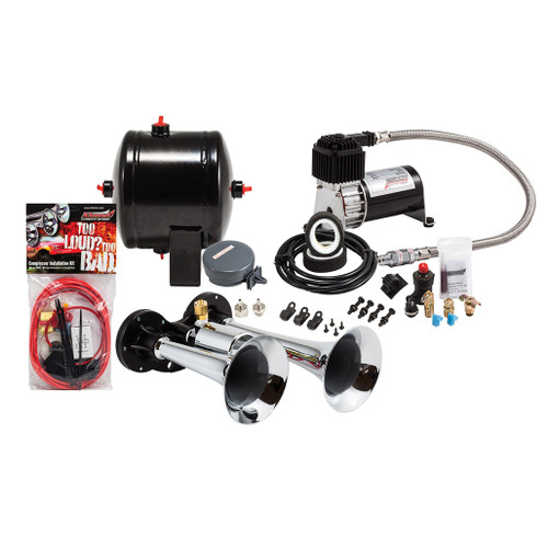 Kleinn HK1 Pro Blaster Dual Air Horn Kit with 120PSI Sealed Air Compressor and 0.5 Gal Tank | Universal Kleinn HK1 Pro Blaster Dual Air Horn Kit with 120PSI Sealed Air Compressor and 0.5 Gal Tank | Universal