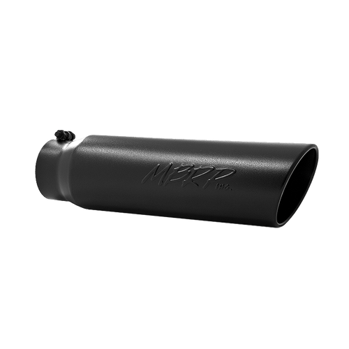 MBRP Tip, 5" O.D. Angled Rolled End, 4" inlet 18" in length, Black Coated MBRP Tip, 5" O.D. Angled Rolled End, 4" inlet 18" in length, Black Coated