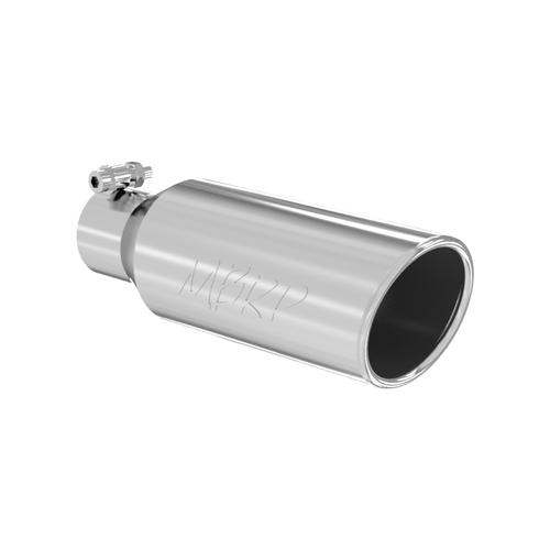 MBRP Tip, 4" OD, 2.5" inlet, 12" in length, Angled cut Rolled End, Clampless-no weld T304 MBRP Tip, 4" OD, 2.5" inlet, 12" in length, Angled cut Rolled End, Clampless-no weld T304