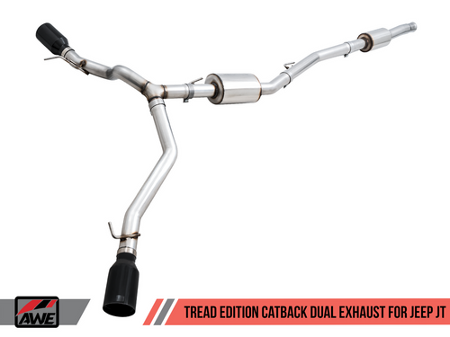 AWE Tread Edition Catback Dual Exhaust 2020-2022 Jeep JT 3.6L Diamond Black Tips AWE Tread Edition Catback Dual Exhaust 2020-2022 Jeep JT 3.6L Diamond Black Tips