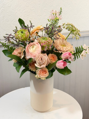 Floral of the Week
We have 2 FOTW florals this week! We couldn't decide which palette to highlight so figured we would let you decide. Choose between the pale palette of pink, dusty mauve, grey, blush, pale peach and a touch of emerald green foliage.
OR choose the bright yellow and orange palette; sure to spread joy! 
Both florals are a full celebration of SPRING so you cannot go wrong:)
Seattle flower delivery by Juniper Flowers

Due to changes in season, weather, and availability we reserve the right to make substitutions in flowers for your order. Our photos are a GUIDE to our designs.