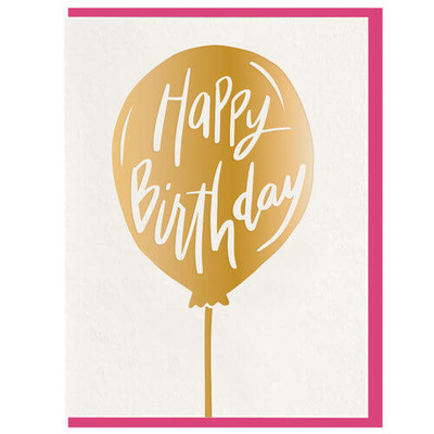 Happy Birthday in Gold Foil Balloon Letterpress Card