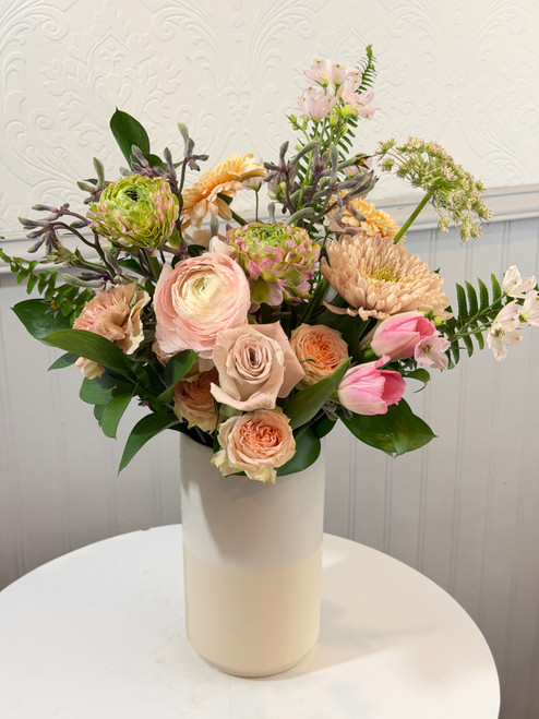 Floral of the Week
We have 2 FOTW florals this week! We couldn't decide which palette to highlight so figured we would let you decide. Choose between the pale palette of pink, dusty mauve, grey, blush, pale peach and a touch of emerald green foliage.
OR choose the bright yellow and orange palette; sure to spread joy! 
Both florals are a full celebration of SPRING so you cannot go wrong:)
Seattle flower delivery by Juniper Flowers

Due to changes in season, weather, and availability we reserve the right to make substitutions in flowers for your order. Our photos are a GUIDE to our designs.