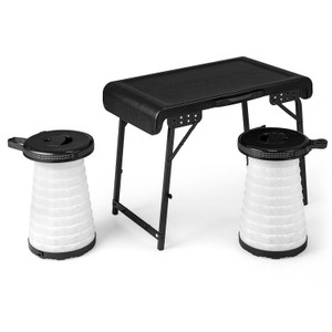 Portable LED Camping Table Stool Set - Adjustable Height, Foldable Design, LED Lights Portable LED Camping Table Stool Set - Adjustable Height, Foldable Design, LED Lights