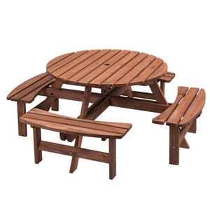 Circular Outdoor Wooden Picnic Table with Built-in Benches - Natural/Gray; DIY; 1720lb Capacity Circular Outdoor Wooden Picnic Table with Built-in Benches - Natural/Gray; DIY; 1720lb Capacity