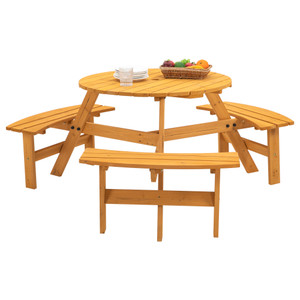 Circular Wooden Picnic Table Set; DIY; Large Capacity; Natural/Gray Circular Wooden Picnic Table Set; DIY; Large Capacity; Natural/Gray