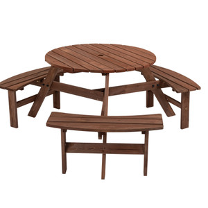 Circular Outdoor Wooden Picnic Table with Built-in Benches; DIY; 1720lb Capacity; Natural/Gray Circular Outdoor Wooden Picnic Table with Built-in Benches; DIY; 1720lb Capacity; Natural/Gray
