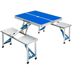 Outsunny Portable Folding Picnic Table - Aluminum Construction, Umbrella Hole, Ocean Blue Outsunny Portable Folding Picnic Table - Aluminum Construction, Umbrella Hole, Ocean Blue