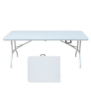 6ft Portable Folding Table for Camping, Picnics, Parties - White, High Load Bearing & Foldable 6ft Portable Folding Table for Camping, Picnics, Parties - White, High Load Bearing & Foldable