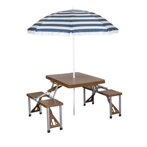 Folding Picnic Table with Umbrella, Aluminum Frame - Portable Outdoor Dining Set Folding Picnic Table with Umbrella, Aluminum Frame - Portable Outdoor Dining Set