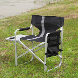 Lightweight Oversized Folding Outdoor Chair with Side Table & Storage - Black/Grey Lightweight Oversized Folding Outdoor Chair with Side Table & Storage - Black/Grey