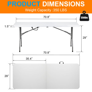 6' Portable Folding Table - Indoor/Outdoor Picnic Party Dining Camping 6' Portable Folding Table - Indoor/Outdoor Picnic Party Dining Camping