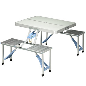 Outsunny Portable Folding Picnic Table with Umbrella Hole & Bench Set Outsunny Portable Folding Picnic Table with Umbrella Hole & Bench Set