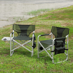 Lightweight 2-Piece Outdoor Chair with Side Table and Storage Pockets - Green Lightweight 2-Piece Outdoor Chair with Side Table and Storage Pockets - Green