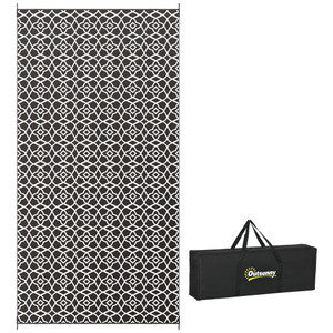 Outsunny Reversible Outdoor Rug - Waterproof, Portable, 9' x 18', Black & White Clover Outsunny Reversible Outdoor Rug - Waterproof, Portable, 9' x 18', Black & White Clover