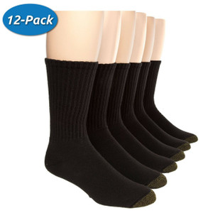 Gold Toe Black Cotton Athletic Sports Cushion Socks 12 Pack