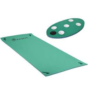 Soozier 12' x 5' Lily Pad Floating Mat with Cup Holder - Portable Water Mat for 2-3 People, Green Soozier 12' x 5' Lily Pad Floating Mat with Cup Holder - Portable Water Mat for 2-3 People, Green