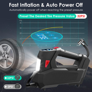 Portable Tire Inflator 120 PSI Maximum 90W Powered Tire Pump with Digital Display LED Light Inflatable Nozzle Needle Fuse Air Compressor for Bikes Motorbikes Car Balls(D0102XTKY37.)