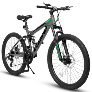 A2660 Mountain Bike 26 Inch Wheels, 21-Speed Full Suspension Mens Womens Trail Commuter City Mountain Bike, Carbon Steel Frame Disc Brakes Thumb Shifter Front Fork Rear Shock Absorber Bicycles(D01027HZKWX.) A2660 Mountain Bike 26 Inch Wheels, 21-Speed Full Suspension Mens Womens Trail Commuter City Mountain Bike, Carbon Steel Frame Disc Brakes Thumb Shifter Front Fork Rear Shock Absorber Bicycles(D01027HZKWX.)