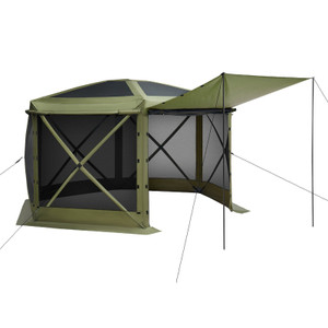 VEVOR Pop up Gazebo Screen Tent, 12 x 12 ft Large 6-Sided Camping Canopy Tent with Removable Top & Carry Bag, Quick-Set & Bite-Proof, Screen House Sun Shelter for 8-10 Persons Backyard Patio, Green