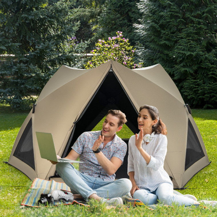 6-Sided Pop-up Family Tent with Skylight, Rainfly, 3 Doors & Windows
