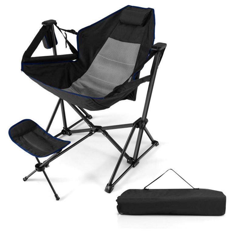 Portable Hammock Camping Chair with Retractable Footrest & Carrying Bag