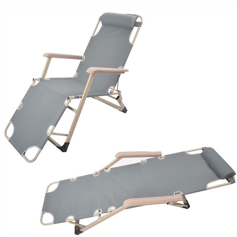 Set of 2 Outdoor Reclining Patio Chairs with Adjustable Positions and Pillow - Portable Comfort for Pool Lawn Beach