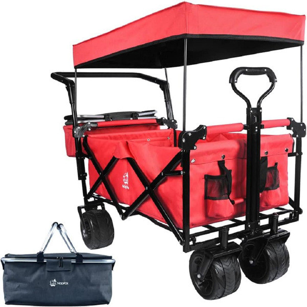 Heavy Duty Collapsible Wagon with Removable Canopy, All Terrain Wheels, and Cooler Bag