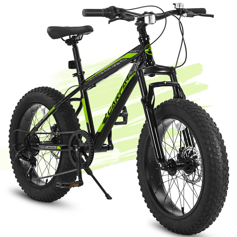 Ecarpat Kids Bike 20" Fat Tire Snow Mountain Bike - 7-Speed, Steel Frame, Ages 8-12