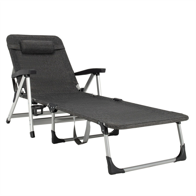 Beach Chaise Lounge Recliner: 7 Position Adjustable, Weather-Resistant Fabric, Portable Folding Design