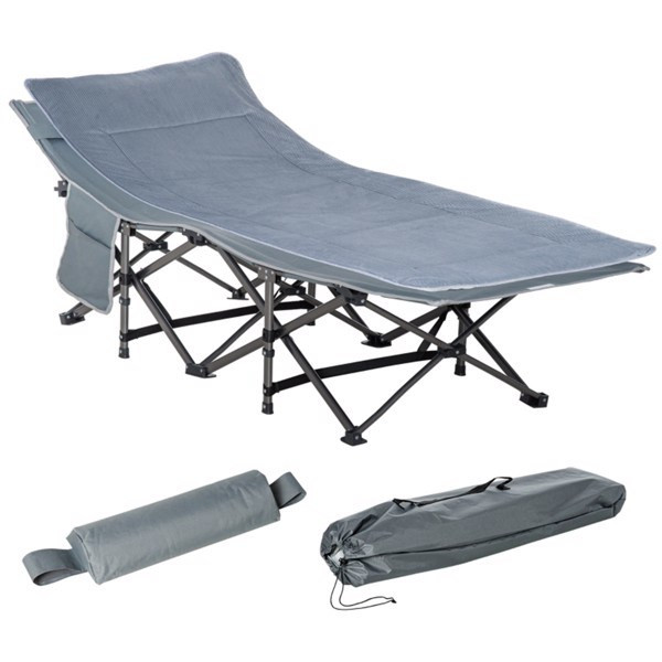 Compact and Durable Folding Camping Cot with Double-Sided Mattress and Pillow