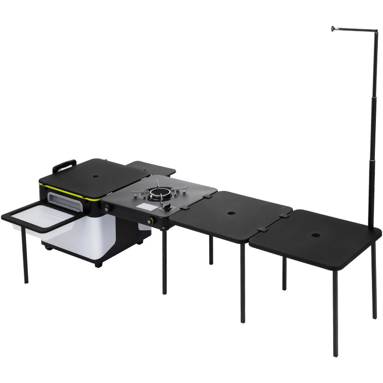 VEVOR Outdoor Mobile Kitchen, Portable Multifunctional Camp Box with Wheels All in One Integrated Cooking Station with Windproof Stove, Folding Tables Storage Organizer, Black(D0102HGWYZU.)