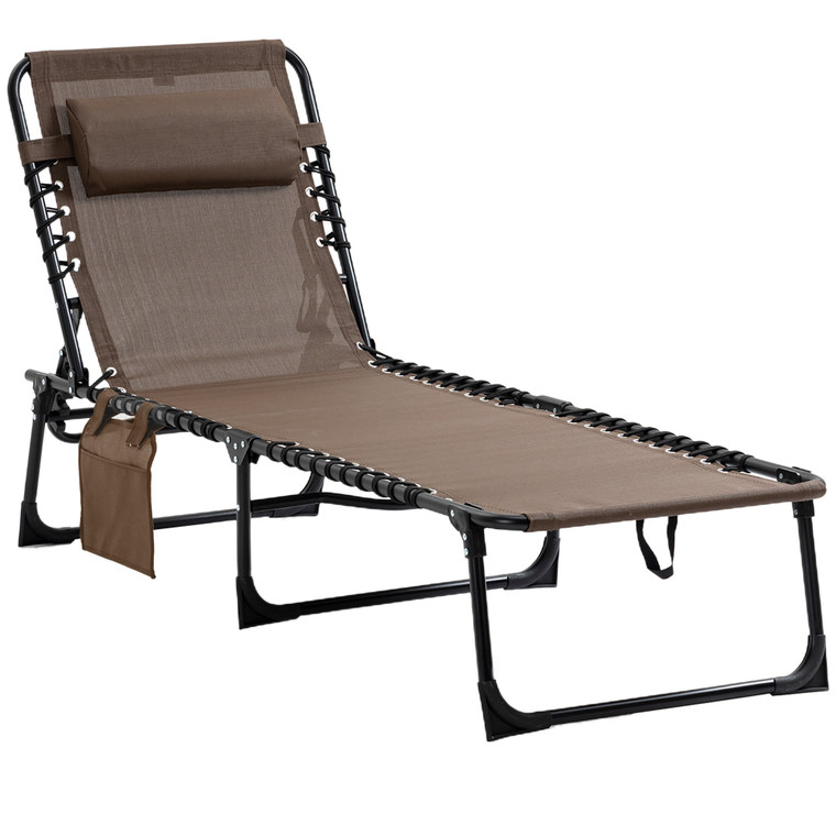 Outsunny Reclining Chaise Lounge Chair - Portable Sun Lounger with Adjustable Backrest and Removable Pillow