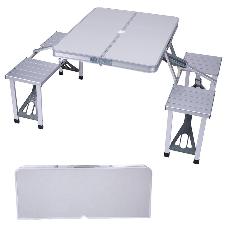 Portable Folding Picnic Table Set with 4 Seats and Umbrella Hole
