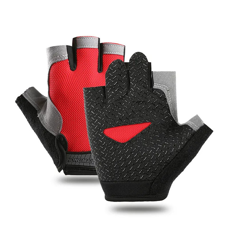 Breathable Non-slip Cycling Gym Gloves - Red Color