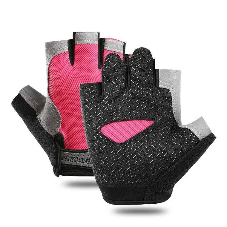 Breathable Pink Fitness Gloves - Anti-Slip Half Finger Cycling Gloves for Gym & Yoga