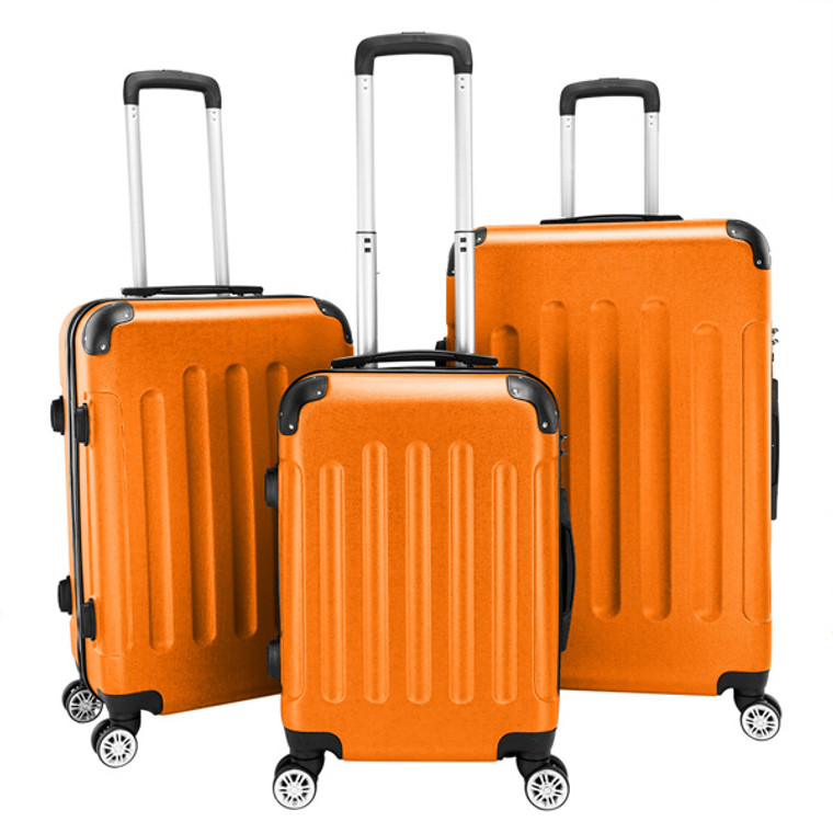 Lightweight 3-in-1 ABS Trolley Case Set - Orange