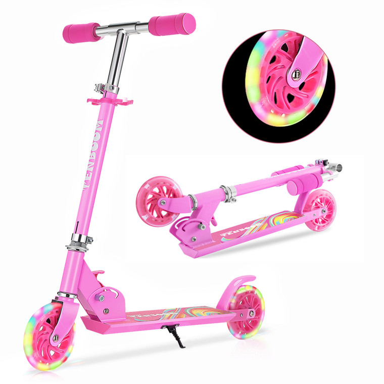 Fashionable Adjustable Kids Scooter with Light Up Wheels and Rear Brake - Ideal Gift for Ages 3-12