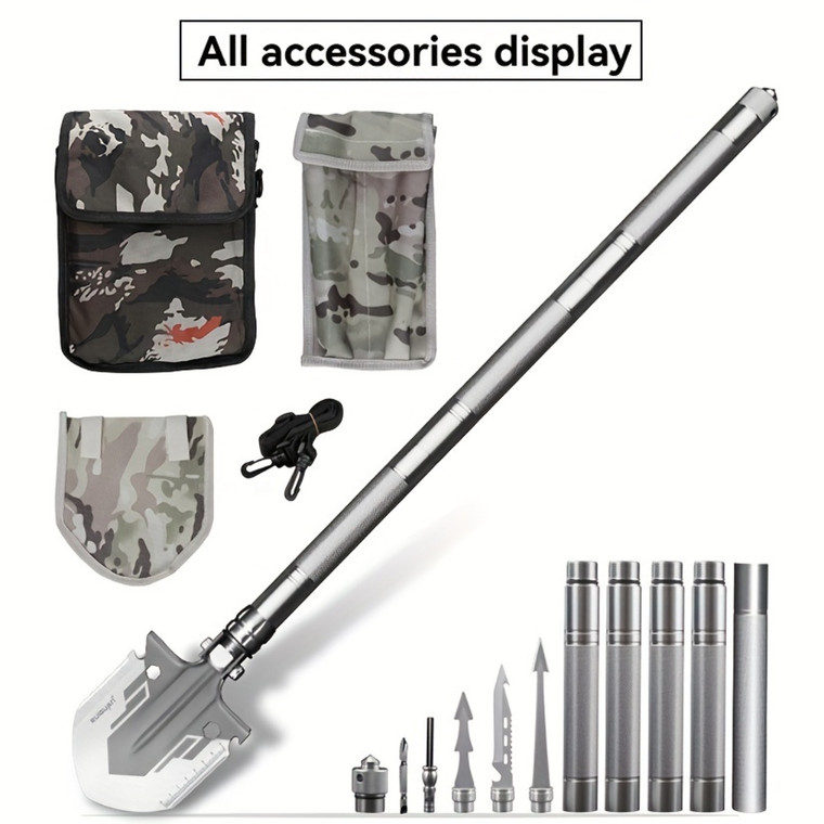 Ultimate Outdoor Multi-Function Tool Shovel: Foldable, Axe, Saw, Knife, Whistle, Fire Starter - All in One!