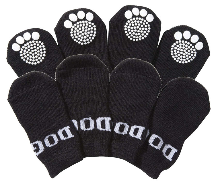 Rubberized Pet Socks, Set of 4 with Grips - Small & Large Sizes Available