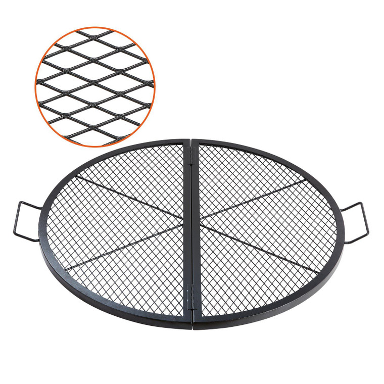VEVOR X-Marks Fire Pit Grill Grate, Foldable Round Cooking Grate, Heavy Duty Steel Campfire BBQ Grill Grid with Handle and Support X Wire, Portable Camping Cookware for Outside Party, 36 Inch Black(D0102HAJUT6.)