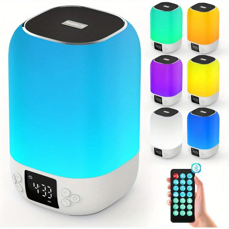 Bluetooth Speaker with Night Light, Alarm Clock Touch Sensor Bedside Lamp Dimmable Multi-Color Changing, Speaker Bedroom Alarm Clock, Cool Stuff Gift Ideas(D0102HQNFEY.)