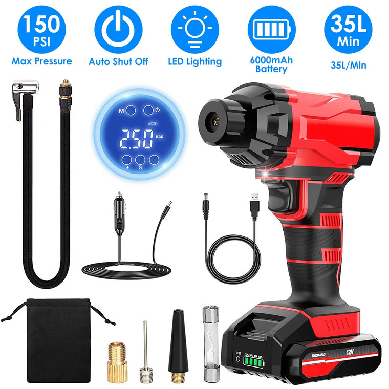 150PSI Cordless Car Tire Pump 6000mAh Rechargeable Tire Inflator 12V Portable Electric Air Compressor with LED Light for Car Bike Motorcycle Ball(D0102XTKIJG.)